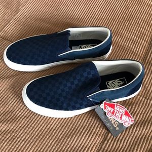 Vans x J. Crew navy suede checkerboard slip-ons